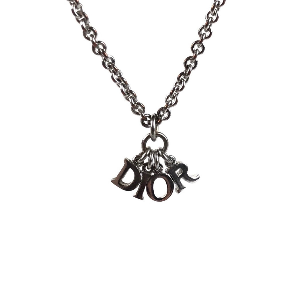 Christian Dior Clover Spellout Pendant Necklace Metal with Crystal Silver  7568618